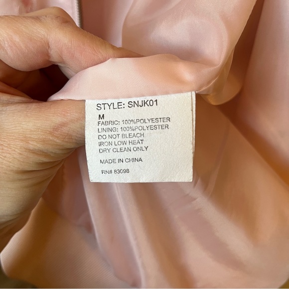 Pale Pink Embroidered Bomber Jacket Birds Flowers - Picture 6 of 8